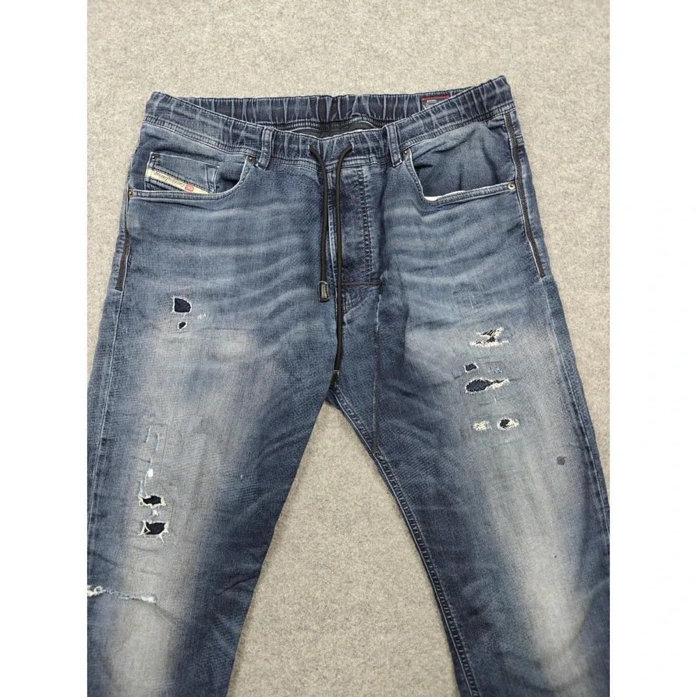 Diesel Narrot Denim + Sweat Jeans Mens 36x30 Blue Distressed Relaxed Tapered